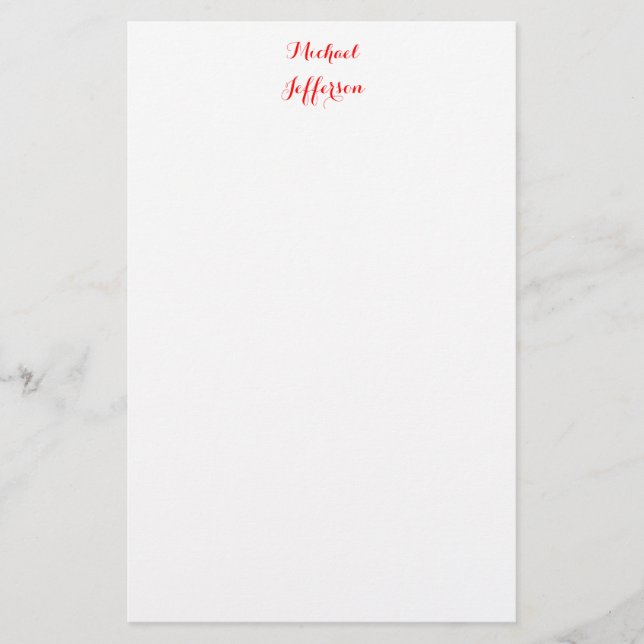 Papelaria Caligrafia Elegante Simples Simples Vermelho Branc (Frente)