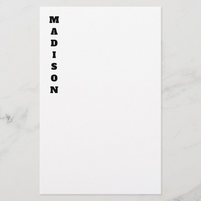 Papelaria Caligrafia Nome Elegante Preto & Branco (Frente)