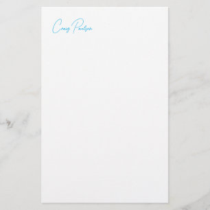 Papelaria Caligrafia Única Minimalista Azul Branco Seu Nome