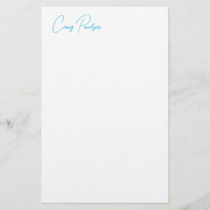 Papelaria Caligrafia Única Minimalista Azul Branco Seu Nome