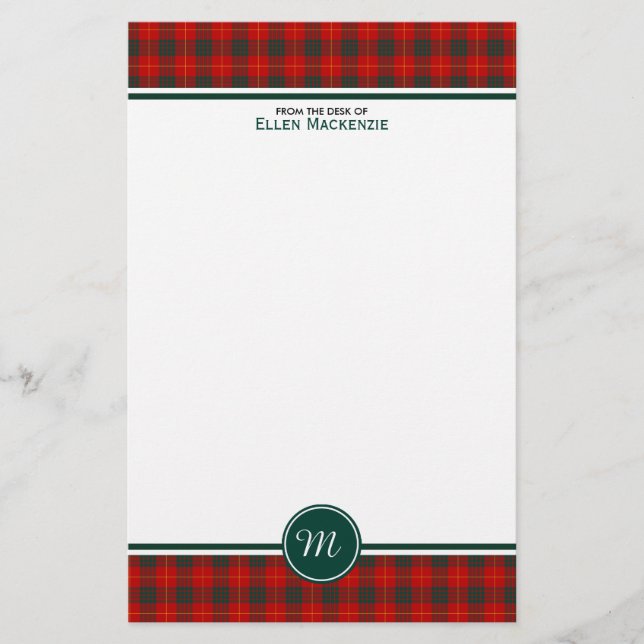 Papelaria Cameron Family Tartan Red e Green Xadrez Monograma (Frente)