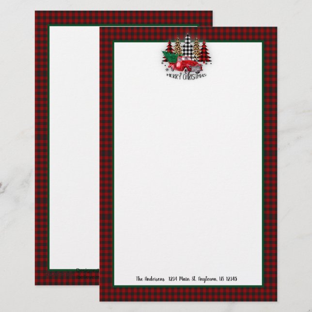 Papelaria Caminhão e árvores de Feliz Natal (Frente/Verso)