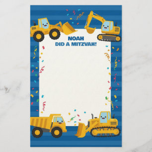 Papelaria Caminhões de Construção Nome Personalizado Mitzvah