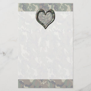 Papelaria Camouflage Woodland Forest Heart em Camo