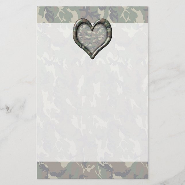 Papelaria Camouflage Woodland Forest Heart em Camo (Frente)