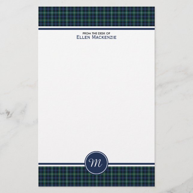 Papelaria Campbell Family Tartan Marinho Blue Xadrez Monogra (Frente)