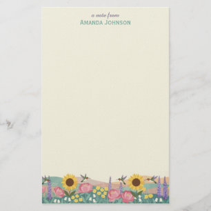 Papelaria Campo de Flores de Beija-flor Personalizado Nome