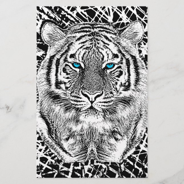 Papelaria Cara de Tigre Azul Preto e Branco (Frente)