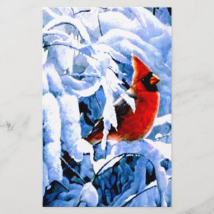 Papelaria Cardeal Vermelho Na Neve De Inverno
