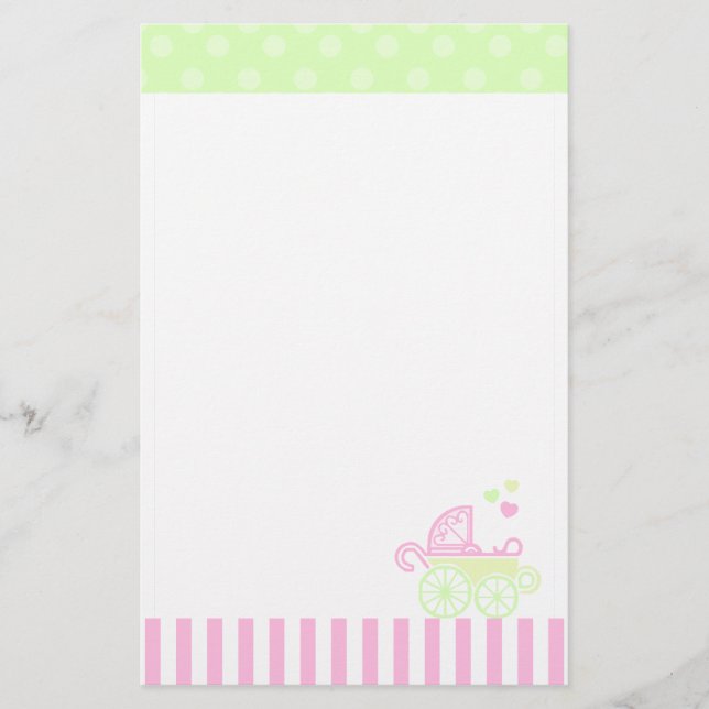 Papelaria Carrinho de criança cor-de-rosa/verde (Frente)