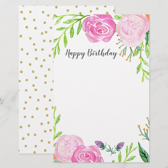 Papelaria Carta de Aniversário Feliz (Frente/Verso)