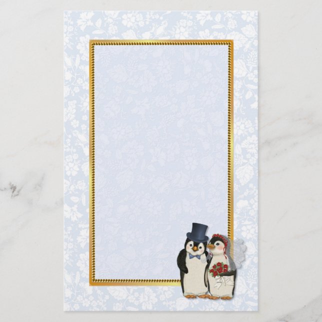 Papelaria Carta de Casamento de Pinguins (Frente)