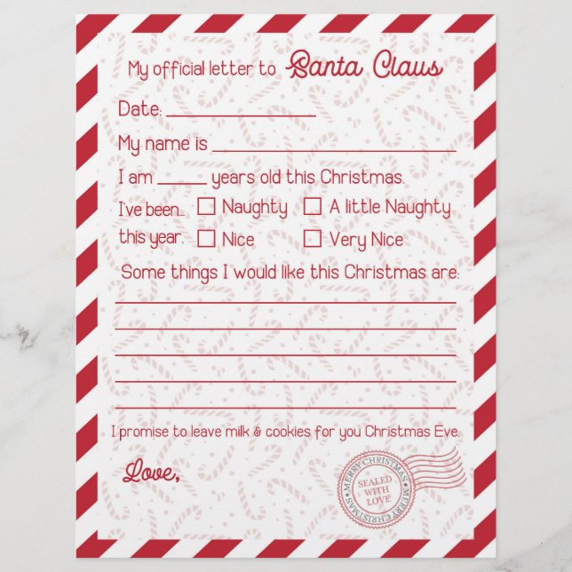 Papelaria Carta de Natal para o Papai Noel com Lis (Frente)