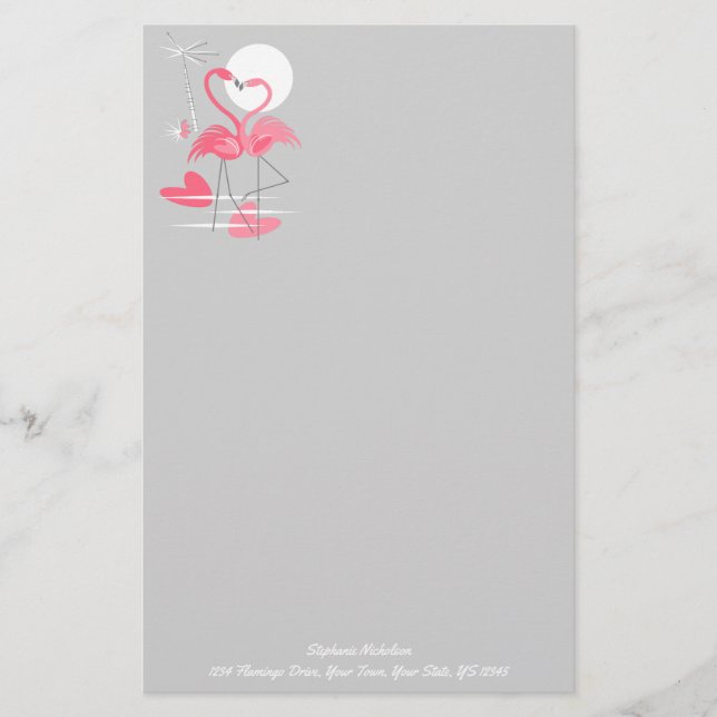 Papelaria Carta de Texto Flamingo Love (Frente)