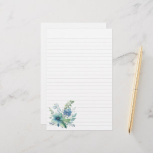 Papelaria Carta Floral Verde Azul