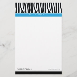 Papelaria Carta Personalizada do Designer Zany Zebra Blue