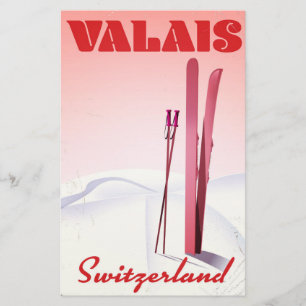 Papelaria cartaz de esqui estilo vintage valais Suíça