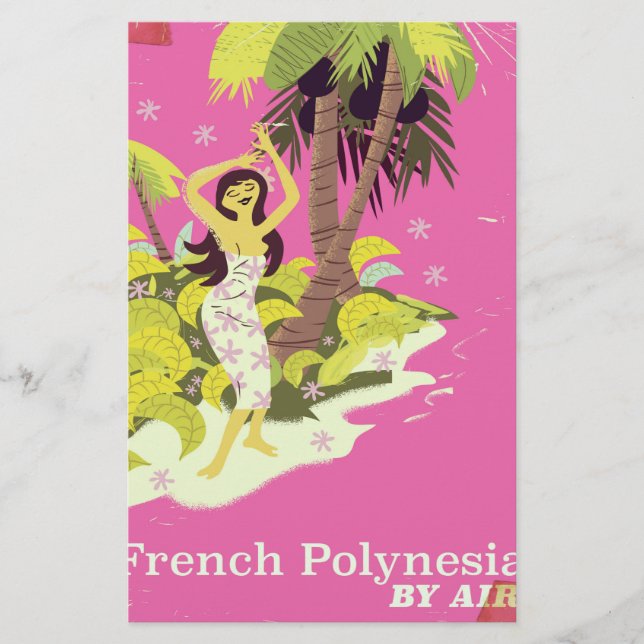 Papelaria Cartaz de viagem antigo da Polinésia Francesa (Frente)