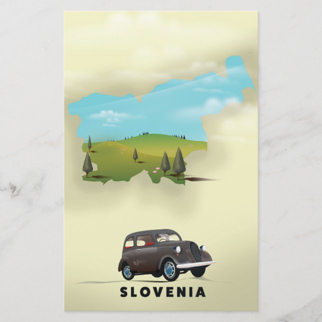Papelaria cartaz de viagem mapa ilustrado da Eslovênia (Frente)