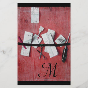 Papelaria CARTONAGEM NO MONOGRAMA DE MADEIRA, vermelho, bran