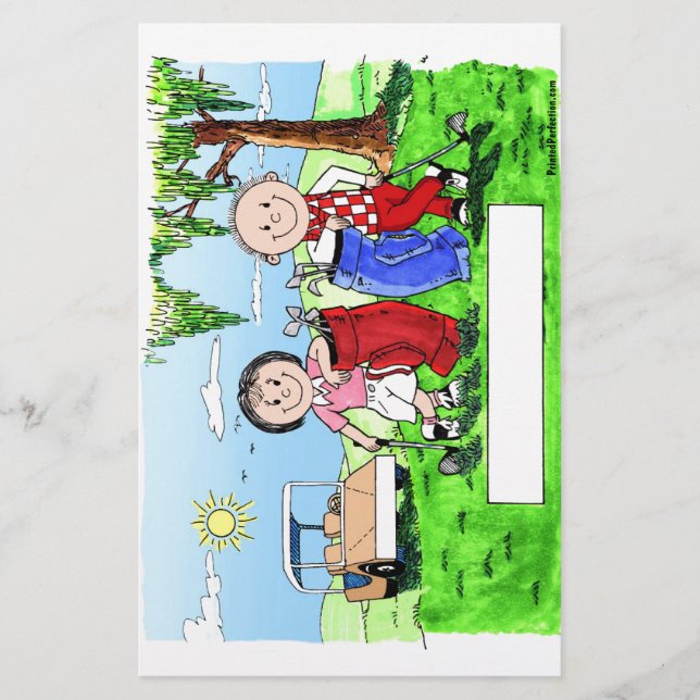 Papelaria Casal de Golfe - Cartoon Personalizado (Frente)