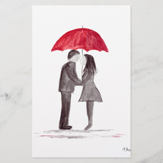 Papelaria Casal romântico de amor com cor d'água de guarda-c (Frente)