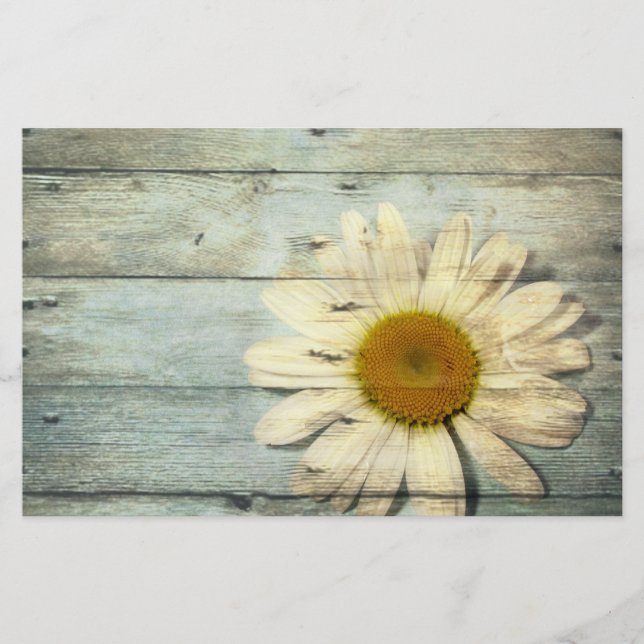 Papelaria casamento de daisy country com madeira azul pastel (Frente)