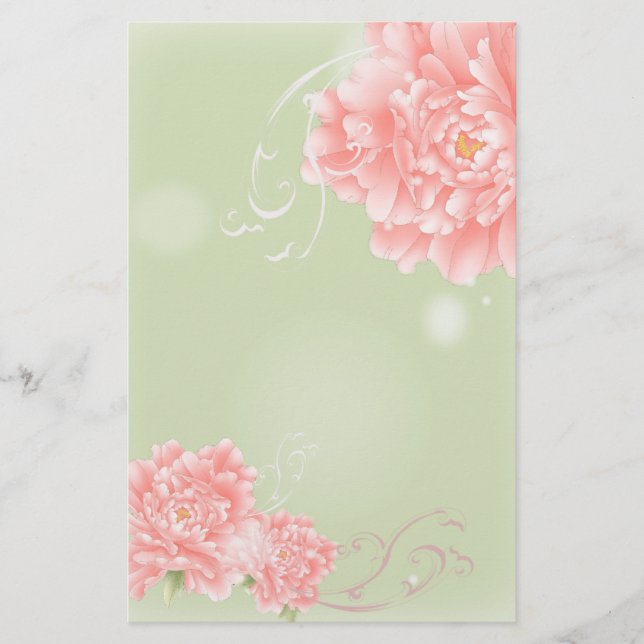 Papelaria casamento de peônias cor-de-rosa com primavera bot (Frente)