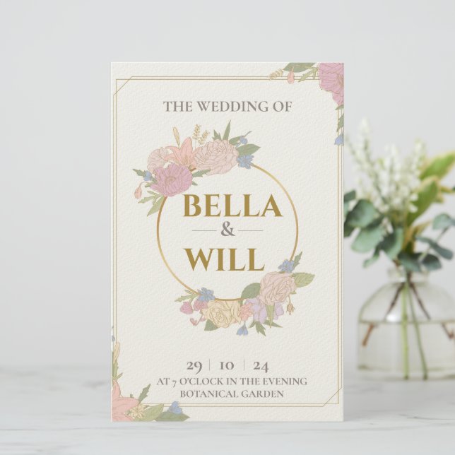 Papelaria Casamento Elegante Peony Lily Rosa (Em pé/Frente)