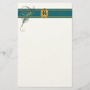Papelaria Casamento Peacock Monograma em Teal e Dourado