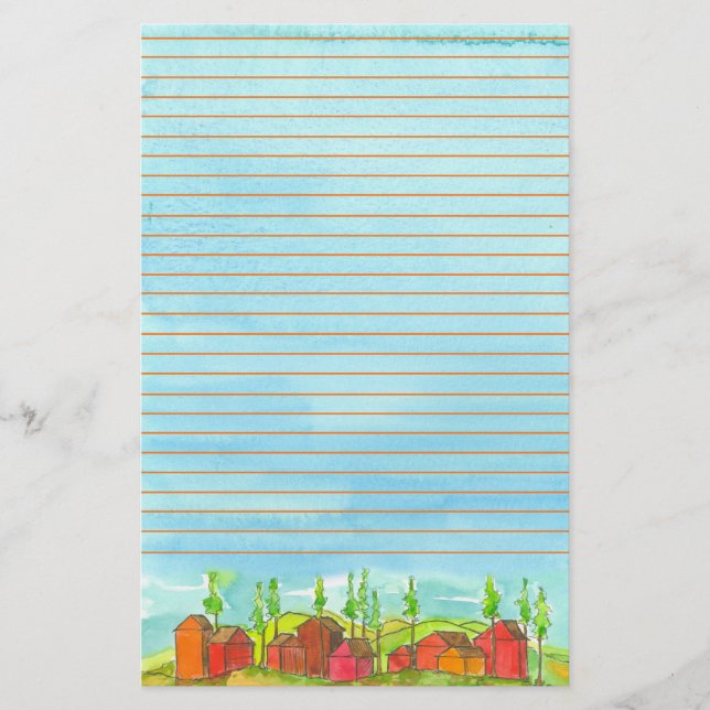 Papelaria Casas Vermelhas com Aquarela (Frente)