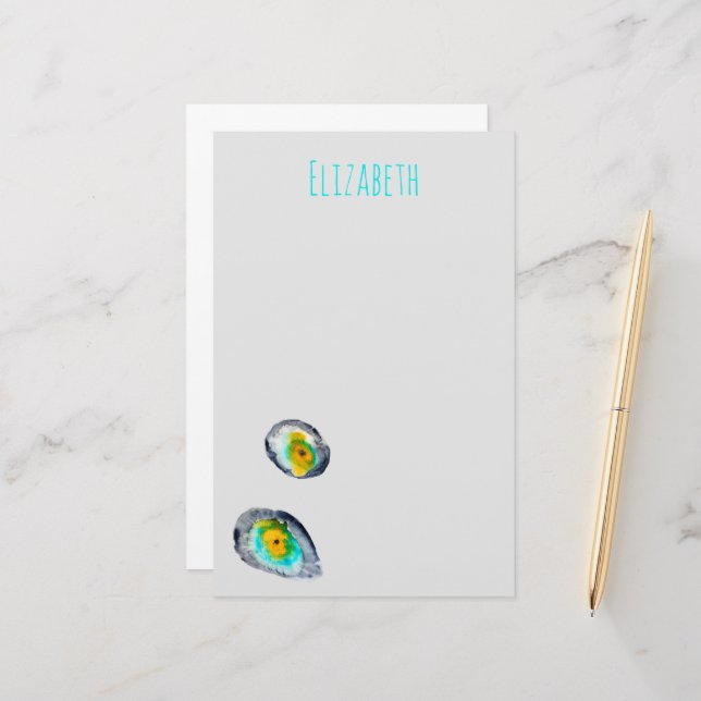 Papelaria cascas de ostras abstrato de aquarelas (Frente/Verso In Situ)