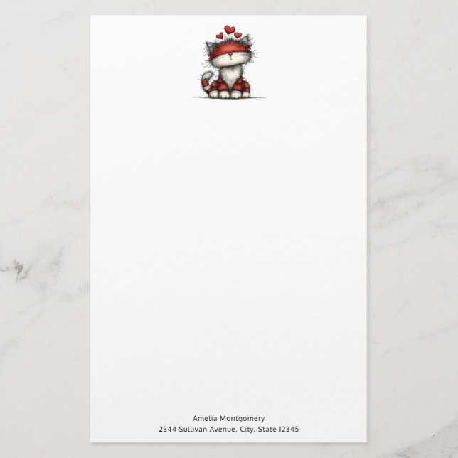 Papelaria Cat with Red Hearts Cute and Fun (Frente)