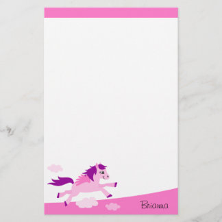 Papelaria Cavalo cor-de-rosa bonito com nome personalizado
