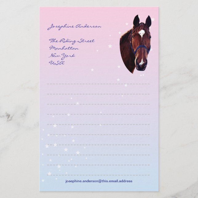 Papelaria Cavalo da castanha com papel de carta branco da (Frente)