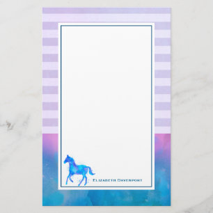 Papelaria Cavalo de Aquarela Azul nas faixas Horizontais