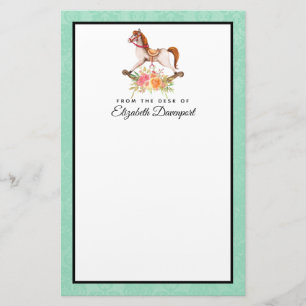 Papelaria Cavalo de balanço do vintage com buquê floral