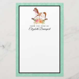 Papelaria Cavalo Rocking Vintage com Buquê Floral