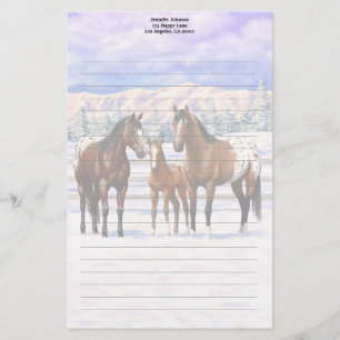 Papelaria Cavalos Appaloosa De Baía Castanha Em Neve
