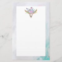 Caveira Animal Boho com Borboletas e Flores
