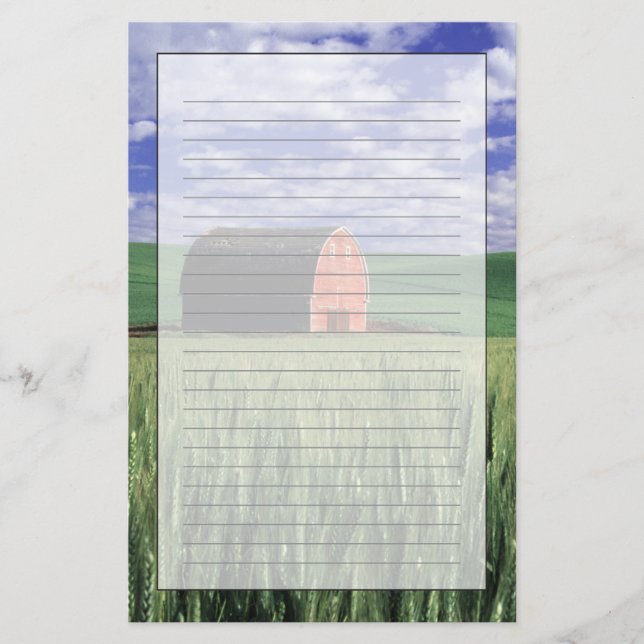 Papelaria Celeiro vermelho no campo do trigo & da cevada em (Frente)