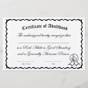 Papelaria Certificado da idade adulta