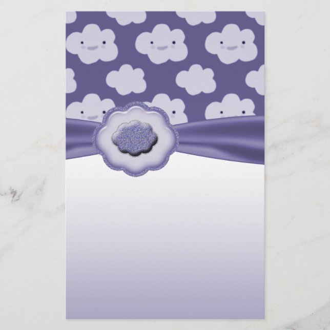 Papelaria Chá de fraldas macio roxo das nuvens (Frente)