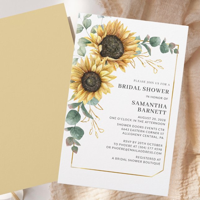 Papelaria Chá de panela Eucalyptus Sunflower (Sunflower Eucalyptus Bridal Shower Invitation Stationery)