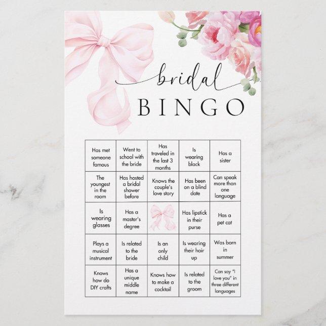 Papelaria Chá de panela Rosa Floral - Jogo Bingo (Frente)
