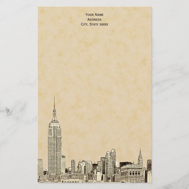 Papelaria Champagne NYC Skyline Etch 01 Stationery (Frente)