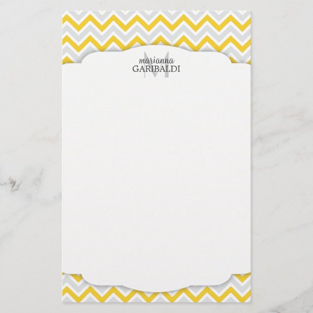 Papelaria Chevron Amarelo e Moderno Personalizado (Frente)