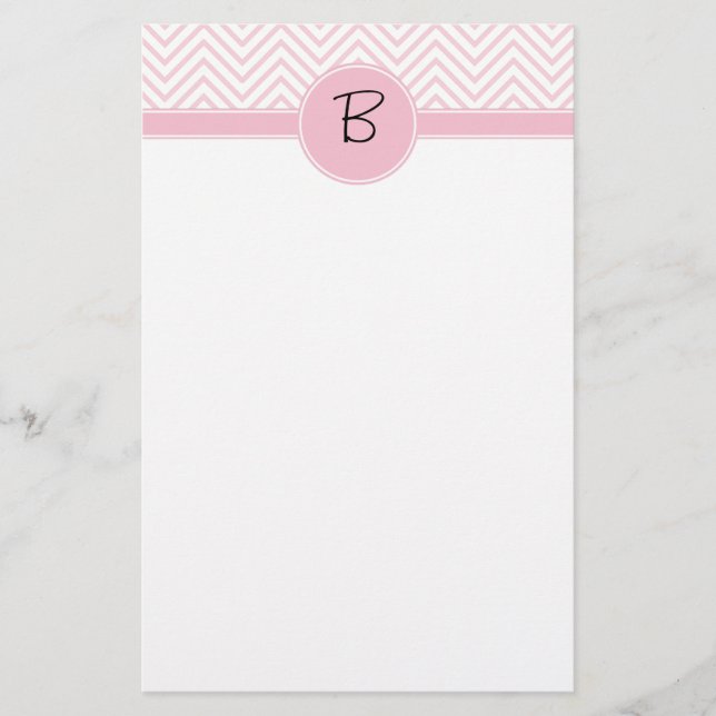 Papelaria Chevron cor-de-rosa na moda delicado Monogrammed (Frente)