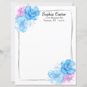 Papelaria Chic Floral Azul e Rosa