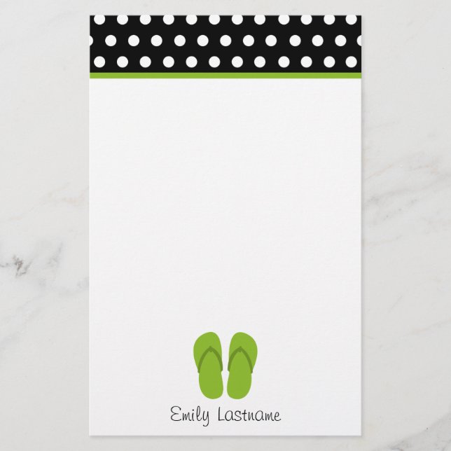 Papelaria Chinelos verdes/preto com bolinhas brancas (Frente)